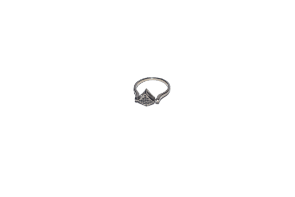 Elegant reversible silver-plated ring featuring a square-shaped stone-studded crown with curved band