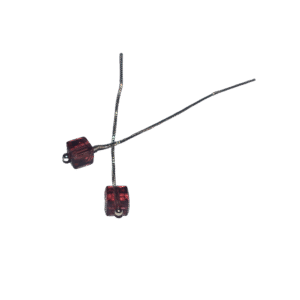 Cherry Stem 925 sterling silver threader earrings with red crystal cube drops, modern minimalist women’s jewelry