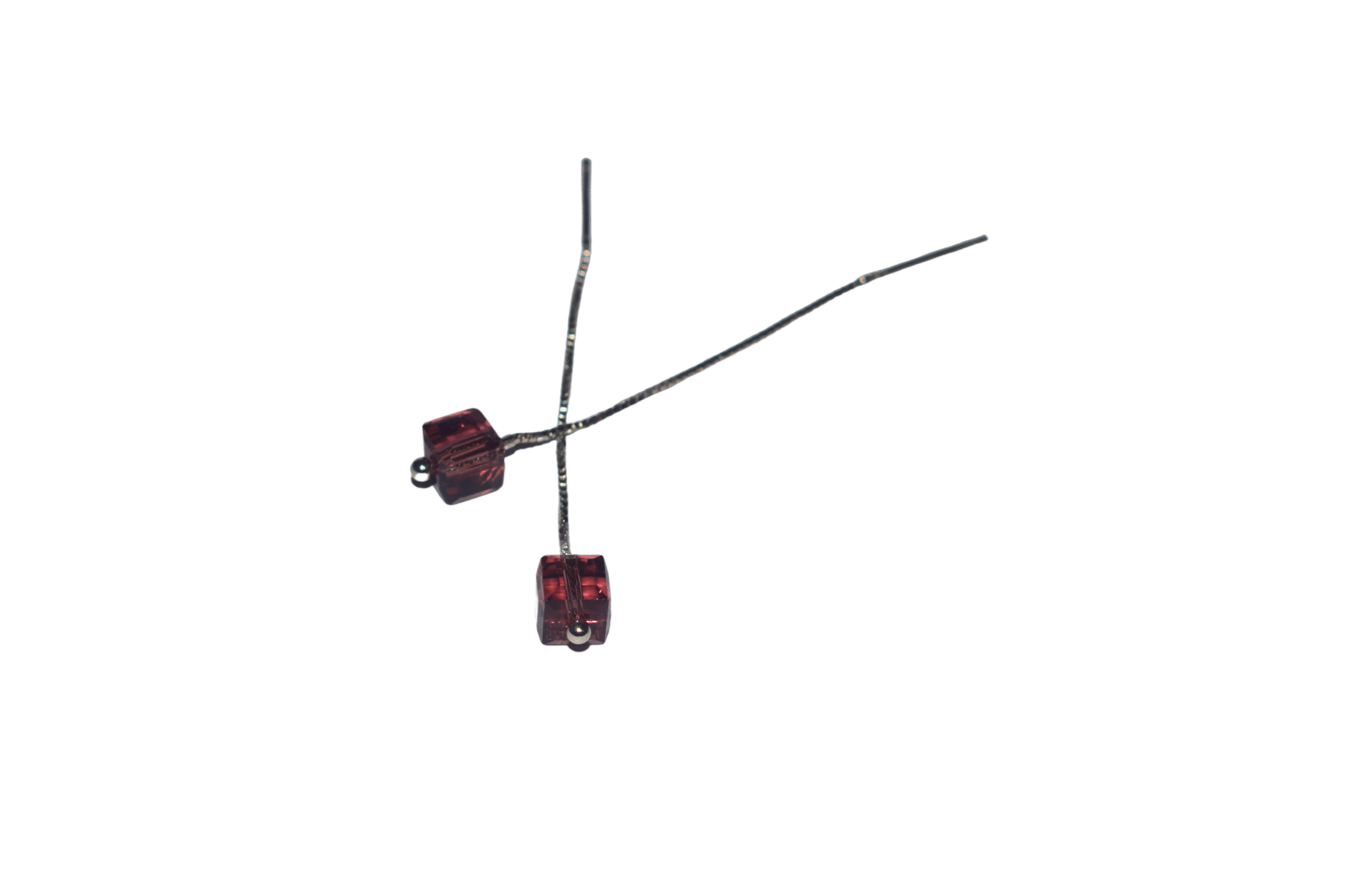 Cherry Stem 925 sterling silver threader earrings with red crystal cube drops, modern minimalist women’s jewelry