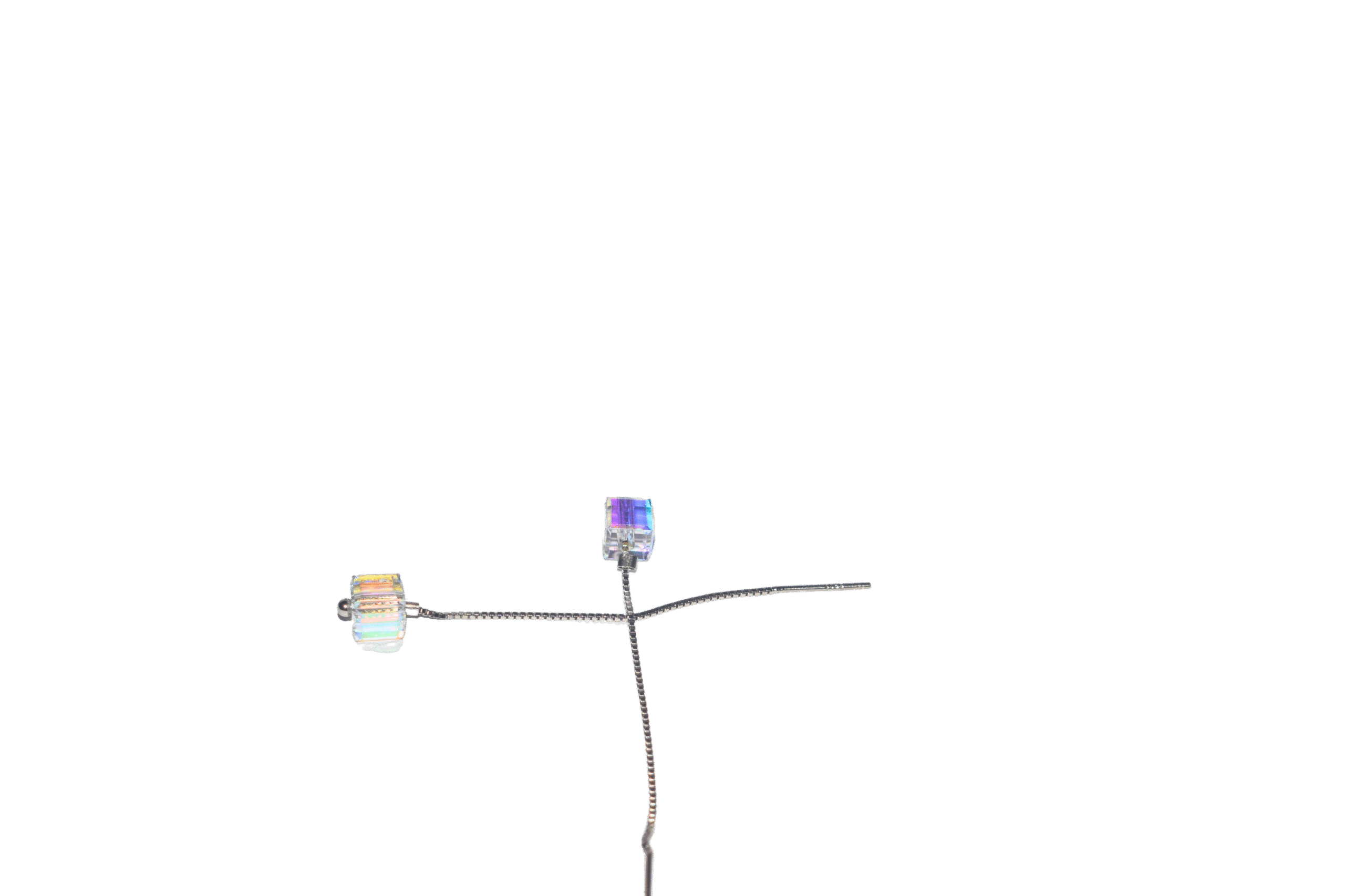 Starlight Prism 925 sterling silver women’s earrings with iridescent cube crystal, minimalist rainbow shine jewelry