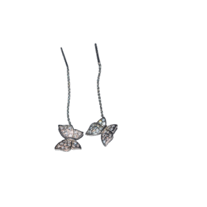 Butterfly Whisper 925 sterling silver women’s earrings with sparkling pave stones, delicate butterfly threader jewelry