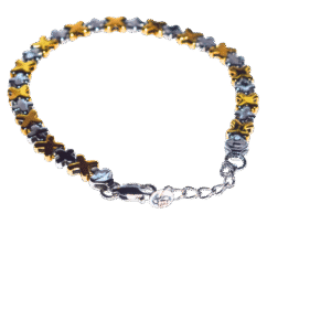 925 sterling silver women’s dual tone bracelet with silver and golden X-link design, elegant adjustable clasp, modern jewelry accessory