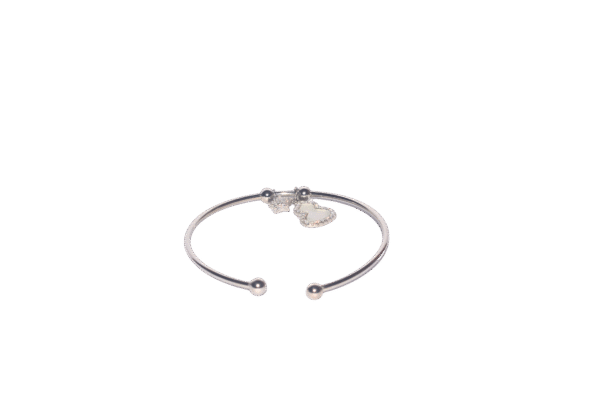 “925 sterling silver women’s open bangle kada with star and heart charms, minimalist cuff bracelet with cubic zirconia accents