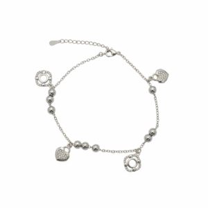 925 Sterling Silver Serenity Beads charm anklet with adjustable chain and heart dangle.