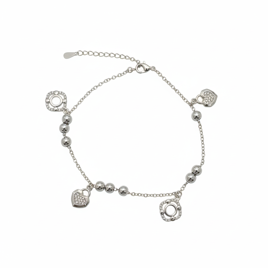 925 Sterling Silver Serenity Beads charm anklet with adjustable chain and heart dangle.