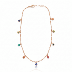 925 sterling silver multicolor evil eye anklet for women single piece rose gold plated chain by Madhisha Silvers