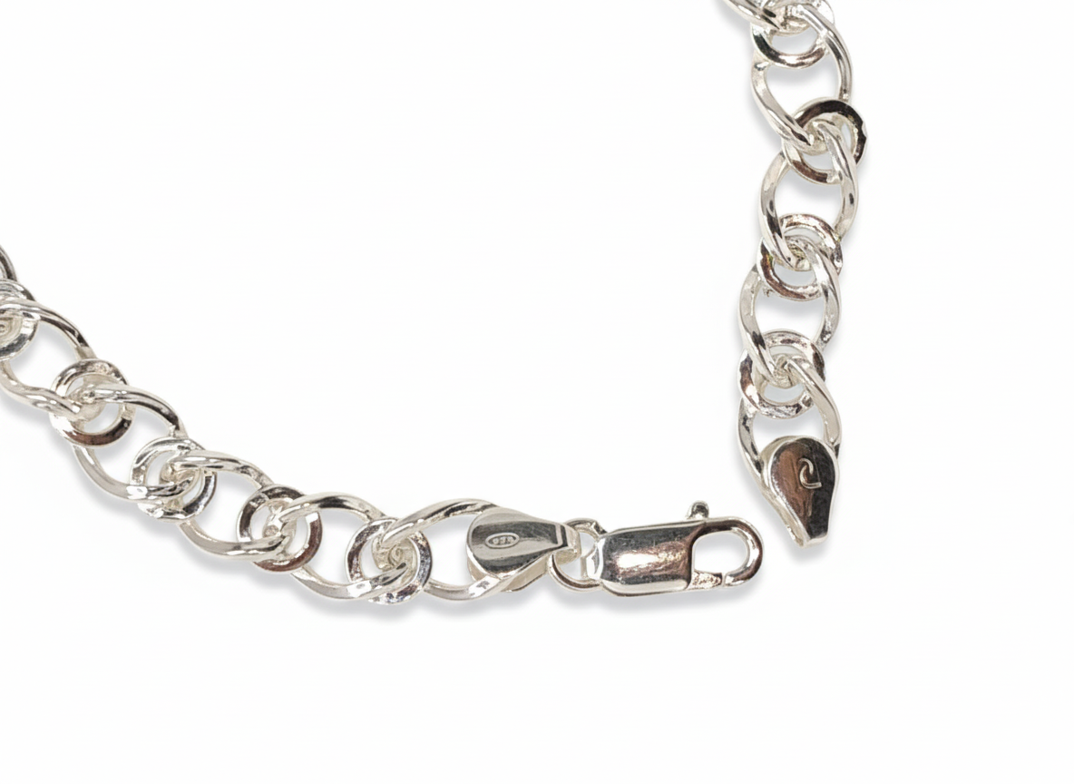 Classic heavy gauge 925 silver Rolo link bracelet with lobster clasp.