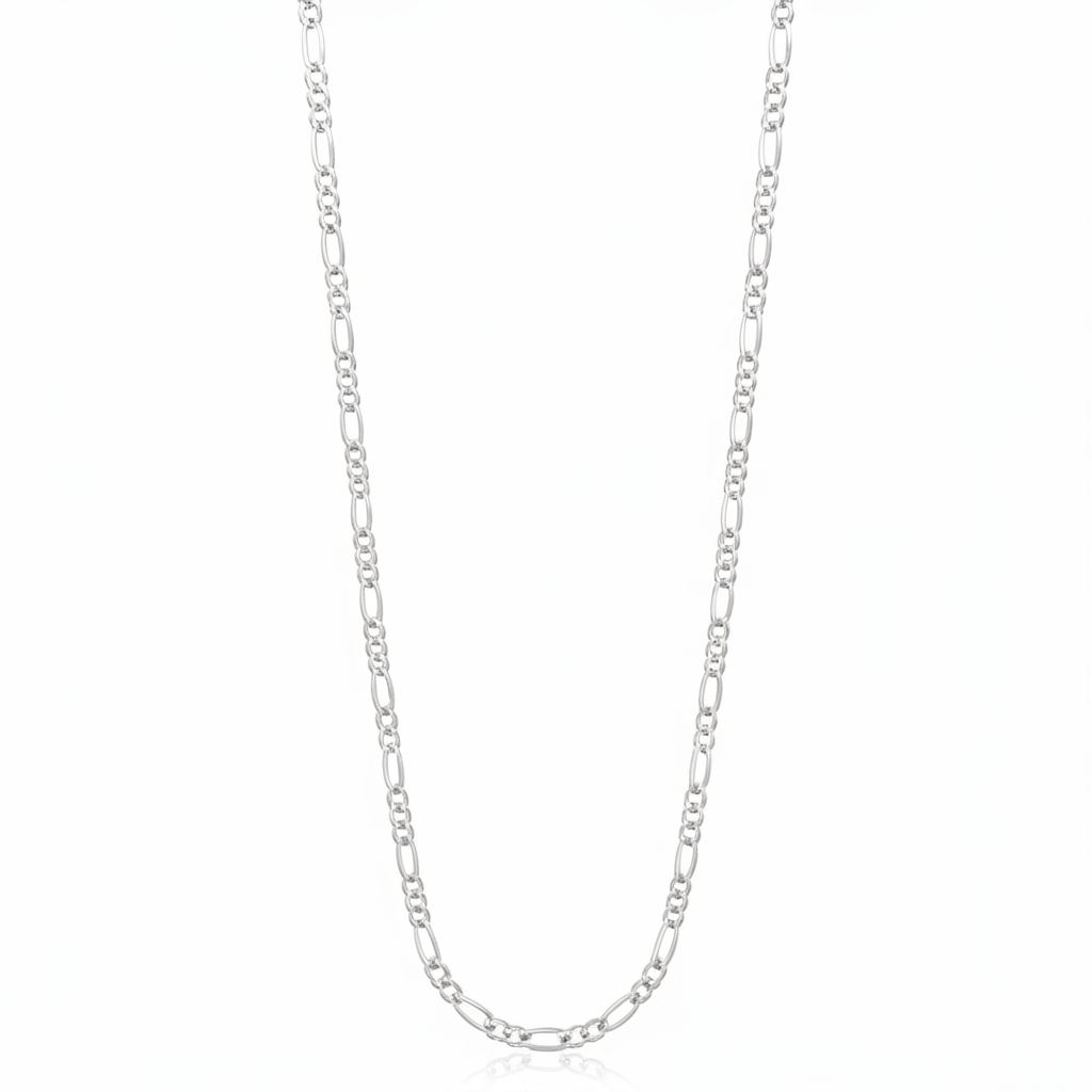 925 sterling silver men’s Figaro chain – handcrafted Italian link silver chain with polished finish and lobster clasp by Madhisha Silvers