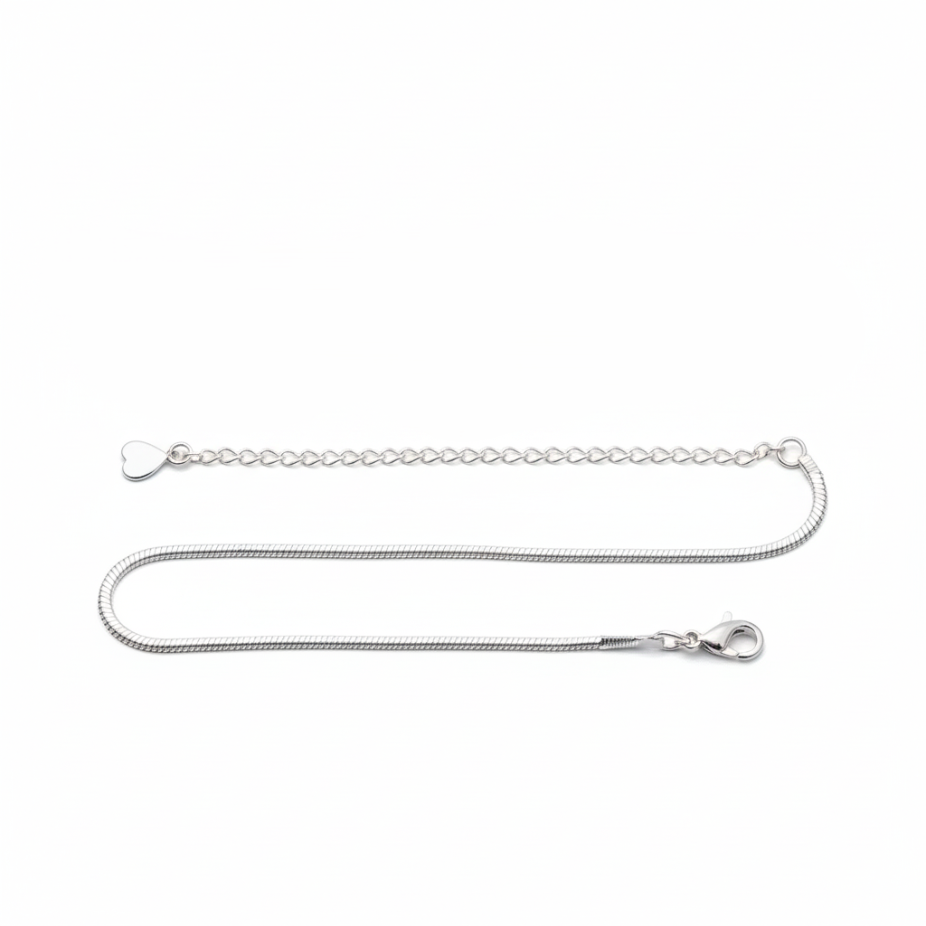 925 Sterling Silver charm payal pair "Sterling Velora" with silver beads and heart charms.