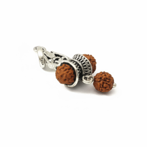 925 Sterling Silver Protection Hook Rudraksha Pendant and Keyring Charm with Oxidized Finish and Natural Beads