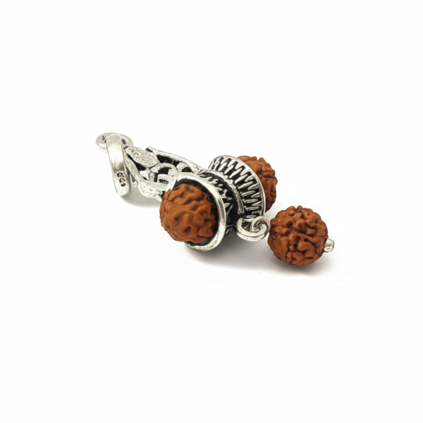 925 Sterling Silver Protection Hook Rudraksha Pendant and Keyring Charm with Oxidized Finish and Natural Beads