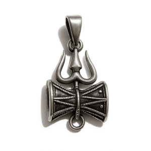 925 Sterling Silver Oxidized Shiva's Emblem Pendant and Keyring Charm with Trishul and Damaru Symbols for Men