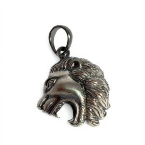 925 Sterling Silver Oxidized Lionhead Pendant and Keyring Charm for Men, Detailed Roaring Lion Design
