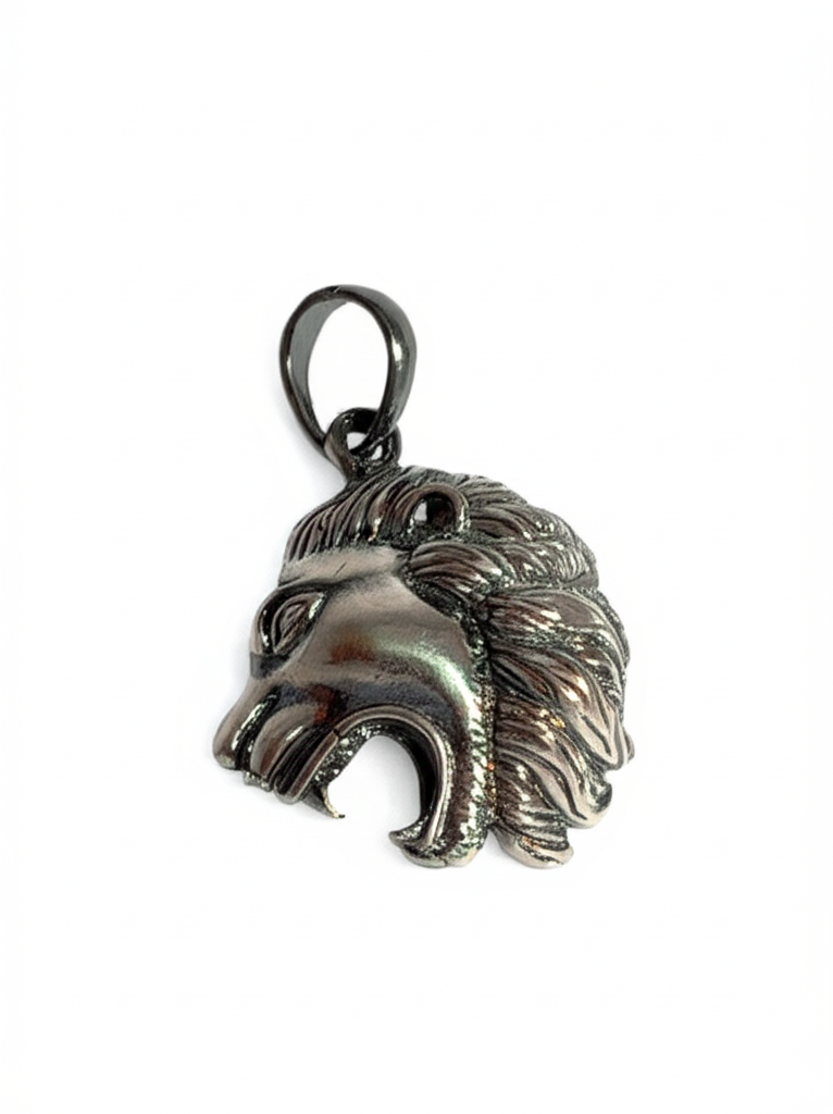 925 Sterling Silver Oxidized Lionhead Pendant and Keyring Charm for Men, Detailed Roaring Lion Design