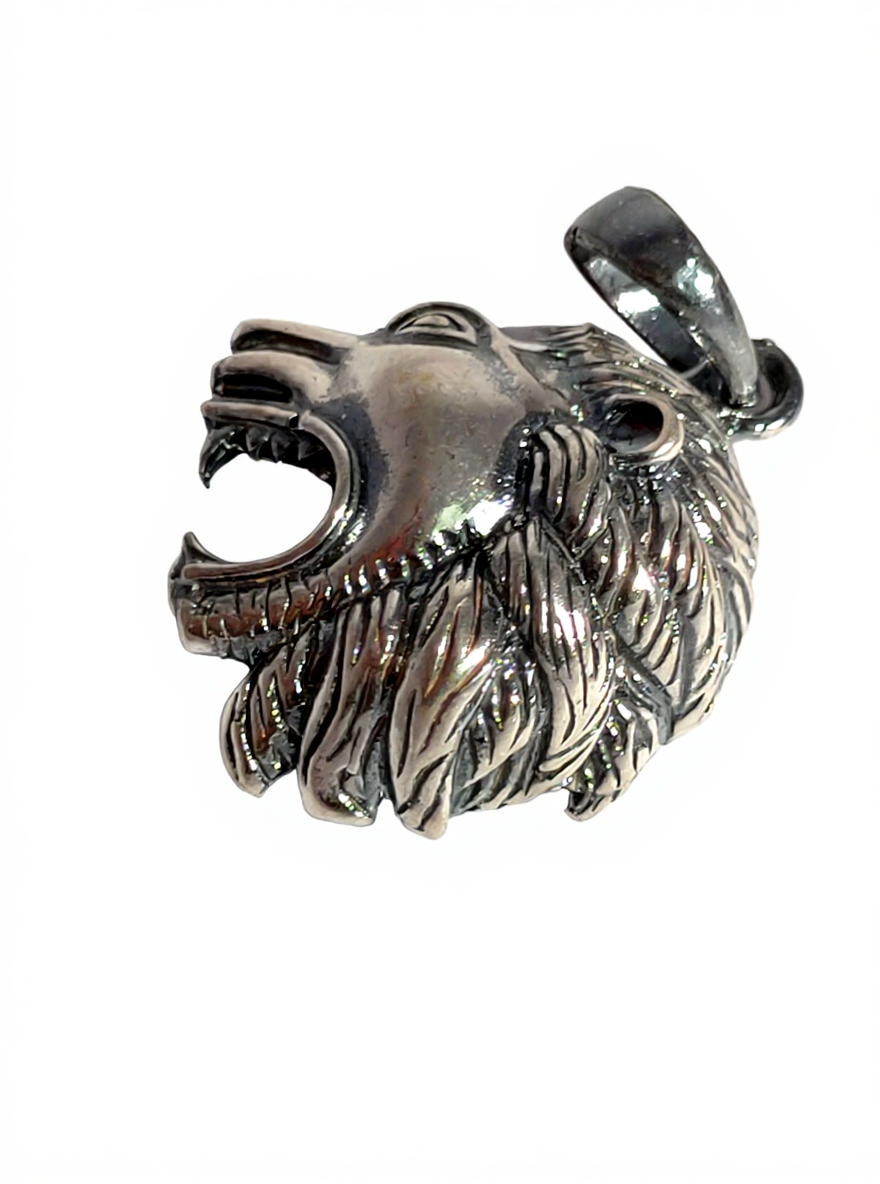 925 Sterling Silver Oxidized Lionhead Pendant and Keyring Charm for Men, Detailed Roaring Lion Design
