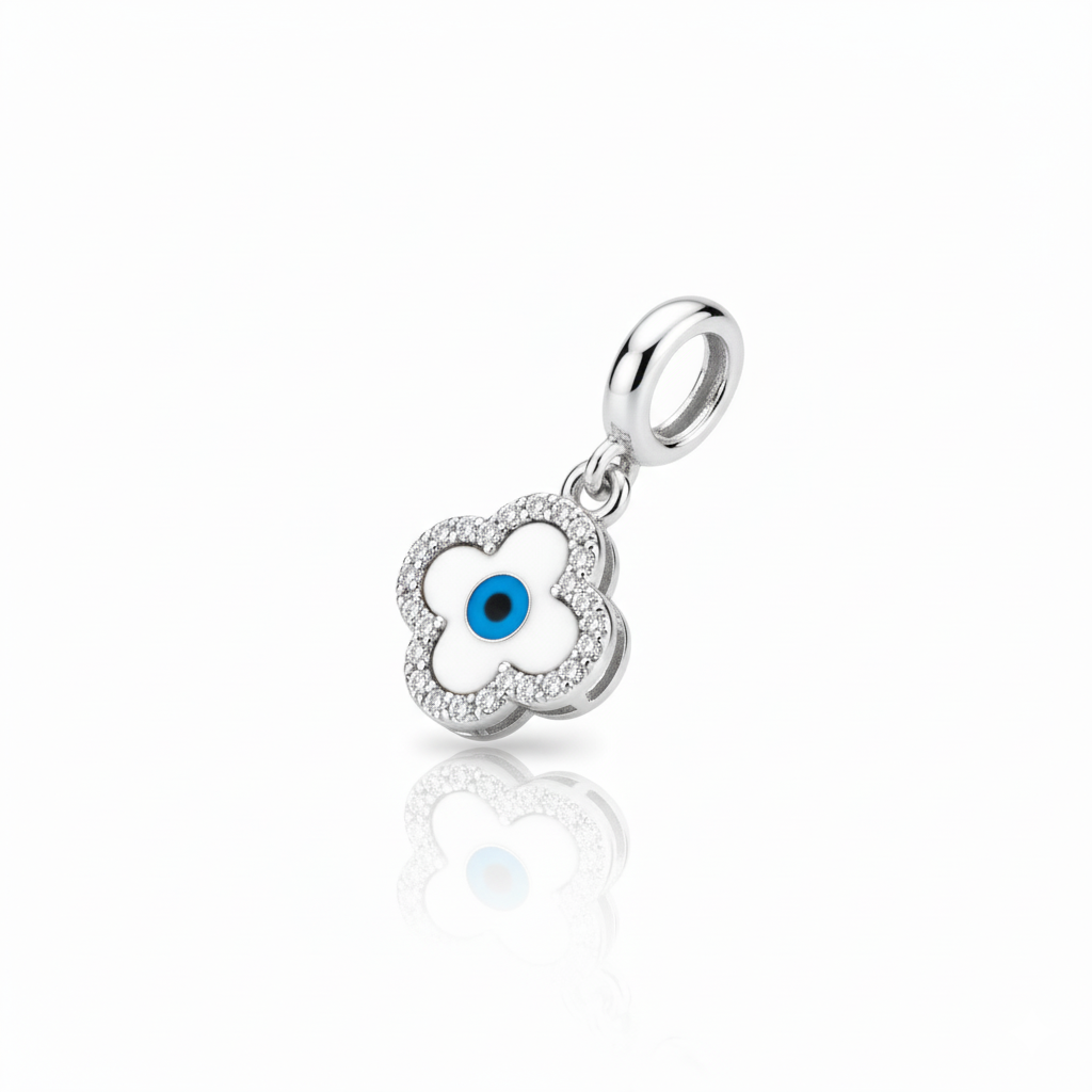 925 Sterling Silver Evil Eye Clover Charm Pendant for Women, The Aegis Clover White Enamel Protection Jewelry