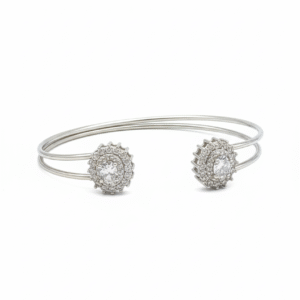 925 Sterling Silver Women's Open Kada with Dazzling CZ Stone Halo Clusters - Madhisha Silvers Celestial Halo Bangle