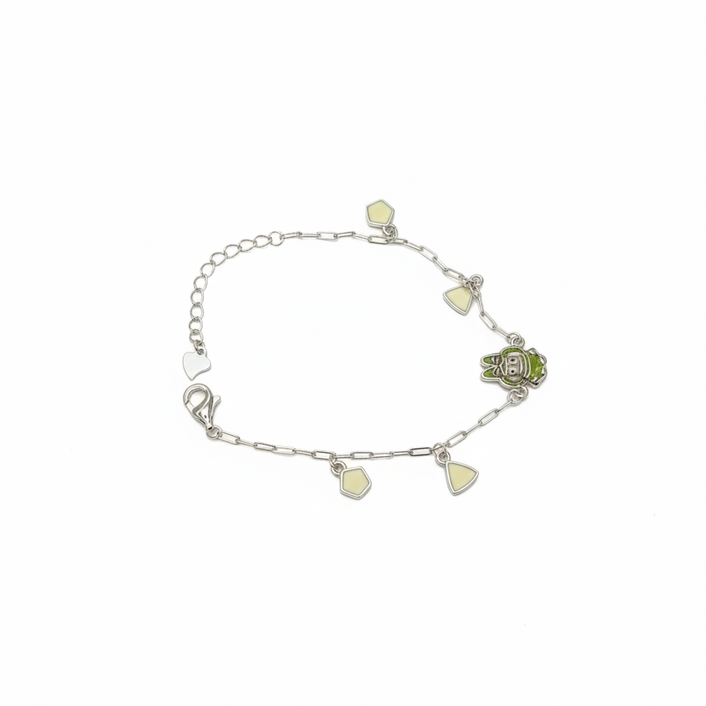 Green Sprout 925 sterling silver baby bracelet with cute enamel charm and adjustable chain by Madhisha Silvers.