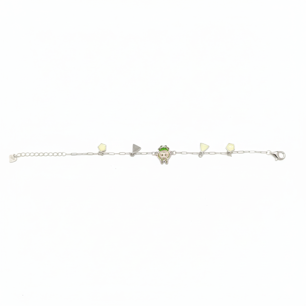 Green Sprout 925 sterling silver baby bracelet with cute enamel charm and adjustable chain by Madhisha Silvers.