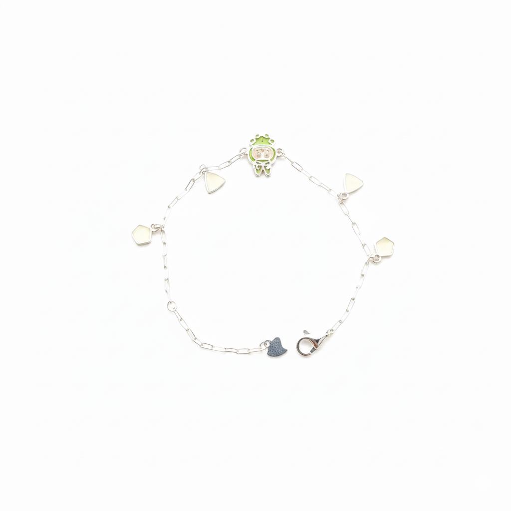 Green Sprout 925 sterling silver baby bracelet with cute enamel charm and adjustable chain by Madhisha Silvers.