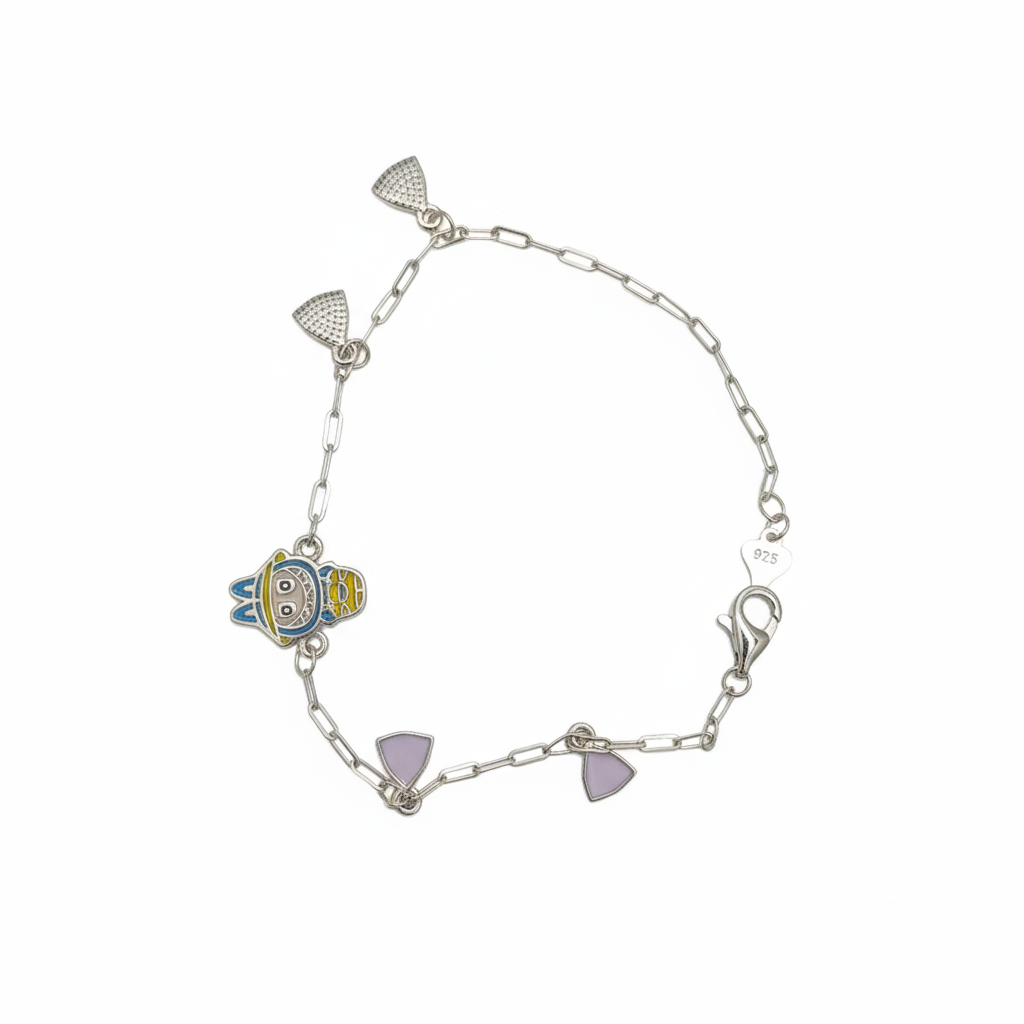Purple Sprout 925 sterling silver baby bracelet with cute purple enamel charm and adjustable chain by Madhisha Silvers.