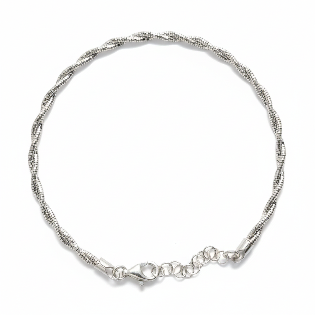 925 Sterling Silver twisted rope chain kada bracelet "Silver Spiral".