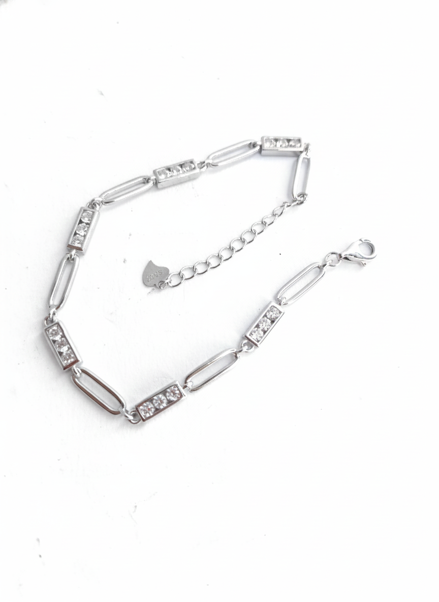 Elara Silver 925 sterling silver zircon bar link bracelet for women by Madhisha Silvers