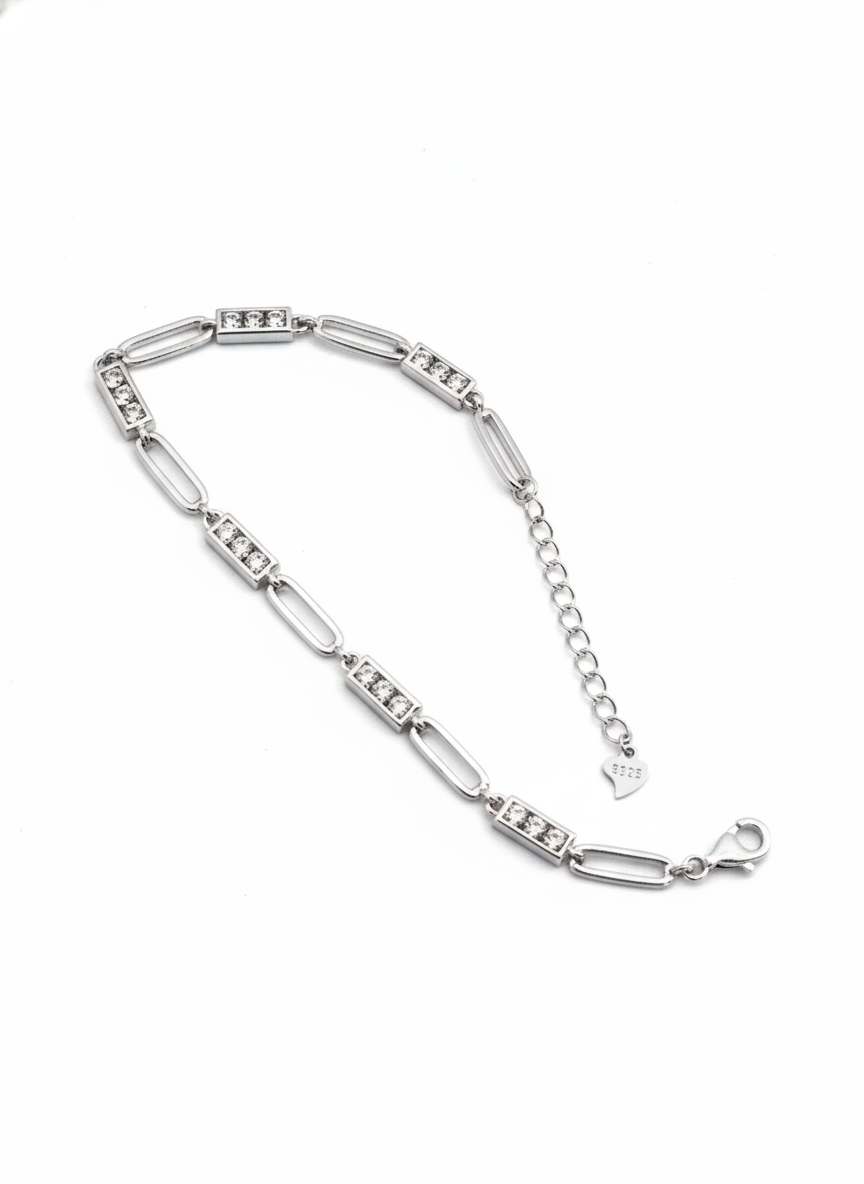 Elara Silver 925 sterling silver zircon bar link bracelet for women by Madhisha Silvers