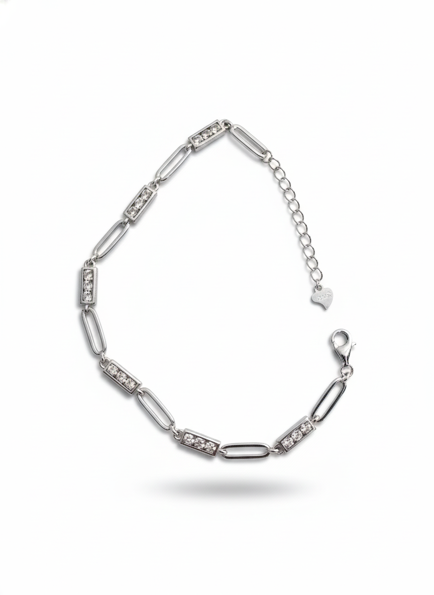 Elara Silver 925 sterling silver bracelet with zircon bar links and lobster clasp