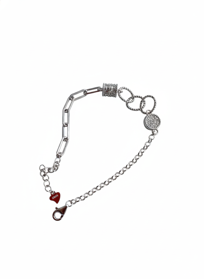 Iconic Link 925 sterling silver paperclip bracelet with pavé charm and lobster clasp