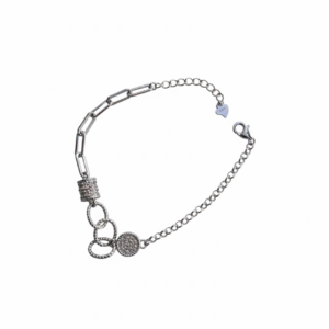 Iconic Link 925 925 sterling silver bracelet featuring paperclip chain links and circular pavé charm
