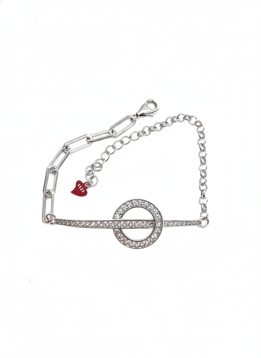 Orbit Link 925 sterling silver bracelet with pavé circle and bar detail