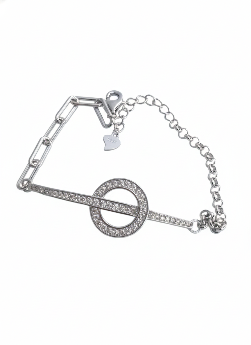 925 sterling silver Orbit Link bracelet with pavé halo and adjustable chain