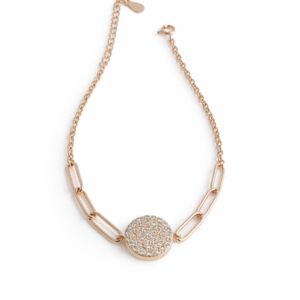 Rosé Spark 925 sterling silver rose gold bracelet with pavé round charm