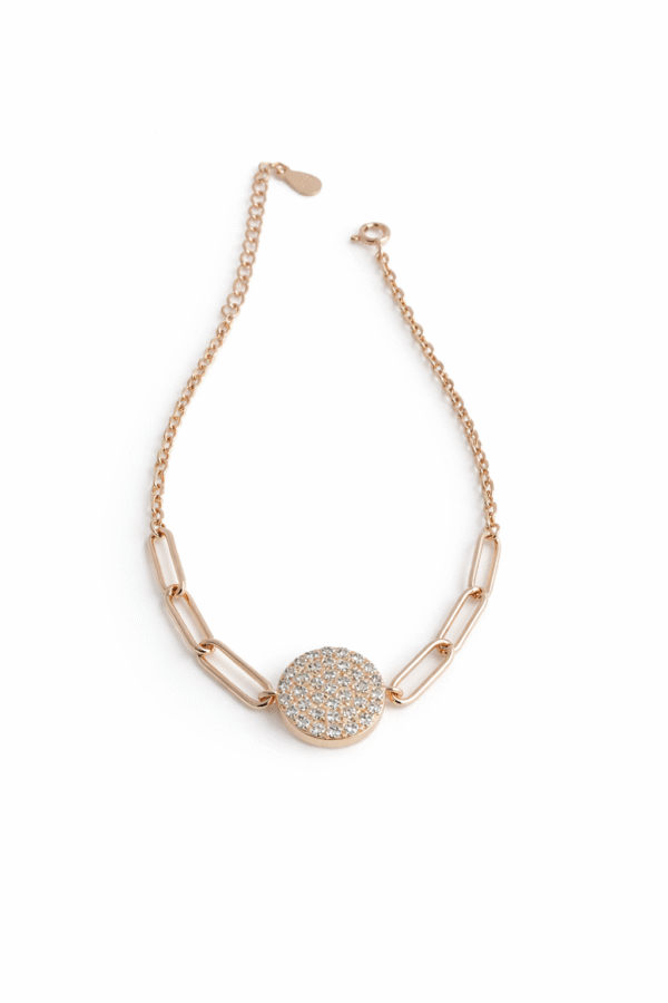 Rosé Spark 925 sterling silver rose gold bracelet with pavé round charm