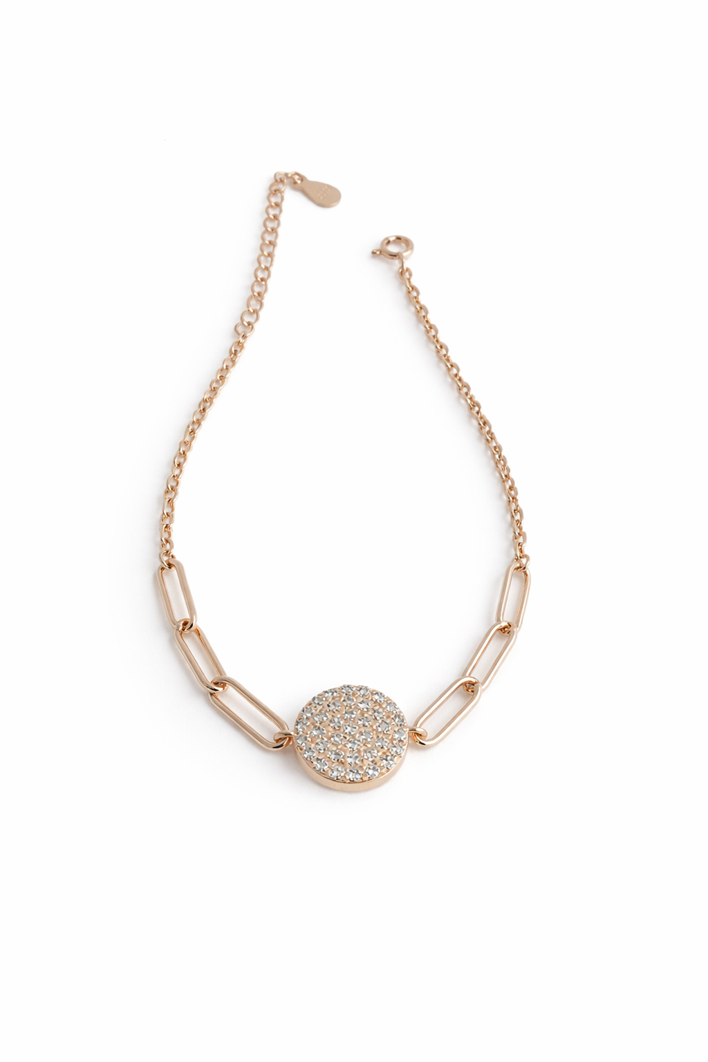 Rosé Spark 925 sterling silver rose gold bracelet with pavé round charm