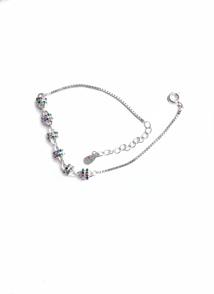 925 sterling silver floral bracelet with rainbow cubic zirconia stones