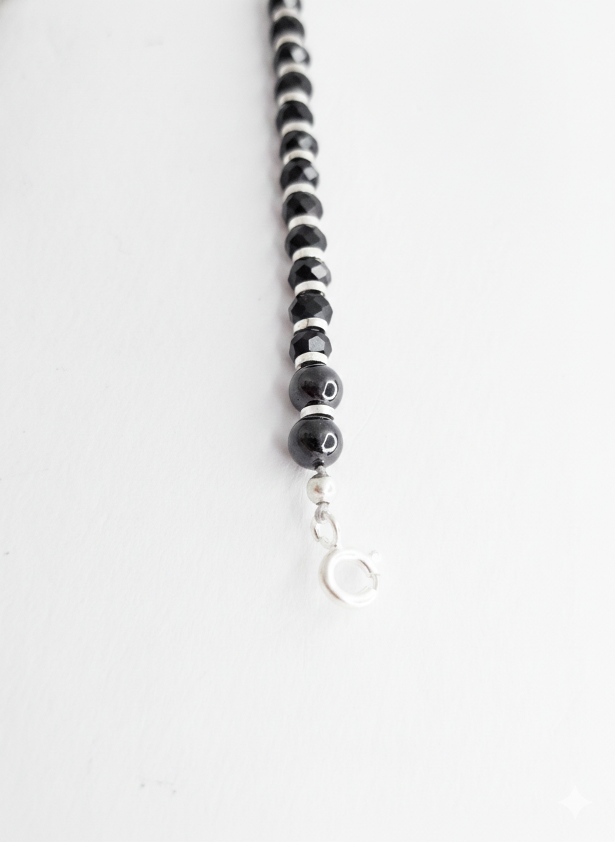 Black Guardlet faceted black stone bracelet with silver accents