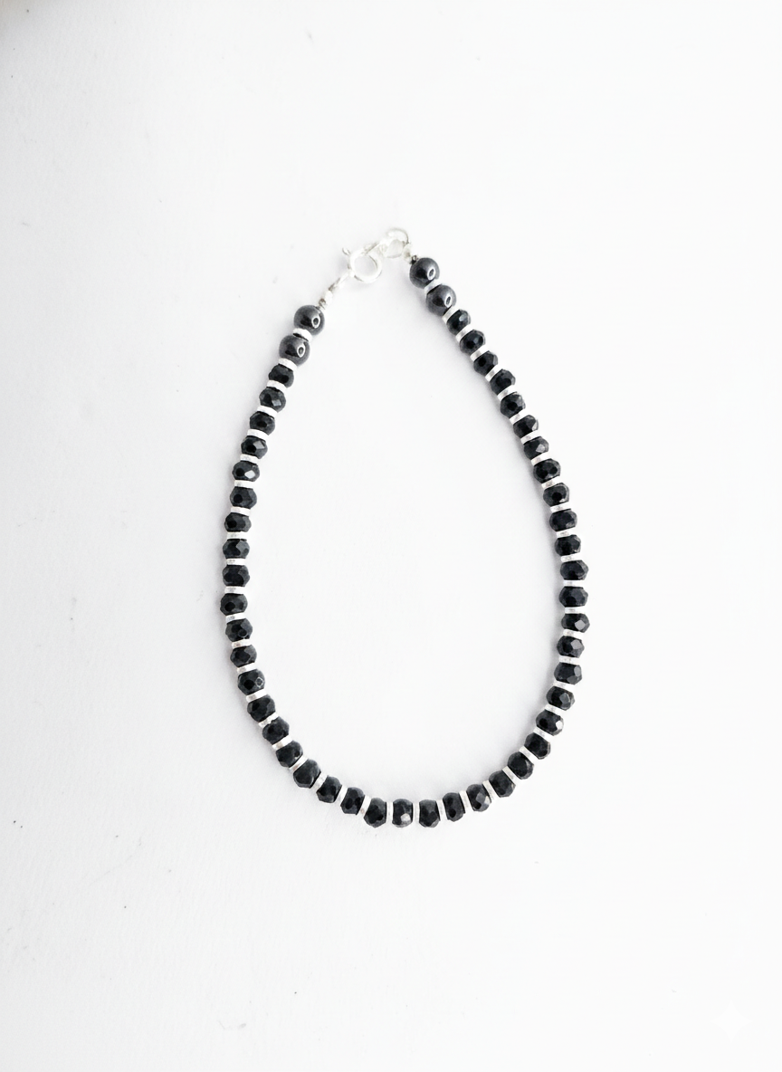 Black Guardlet black beaded bracelet with sterling silver clasp