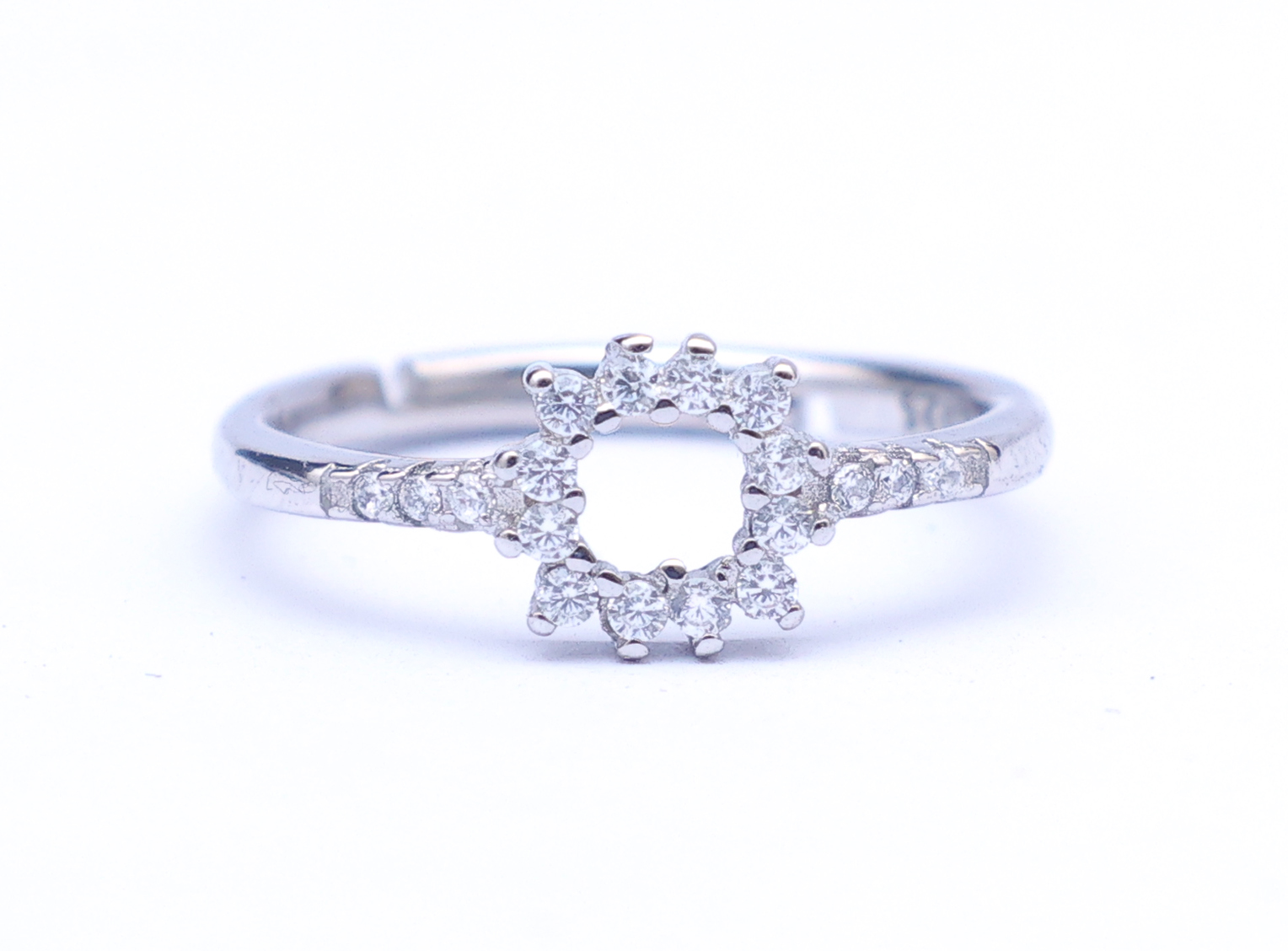 925 sterling silver Radiant Circle adjustable ring with sparkling halo stones