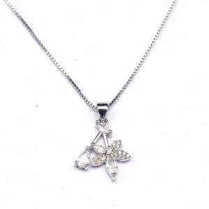 Elegant petal design silver necklace set for women with sparkling stones