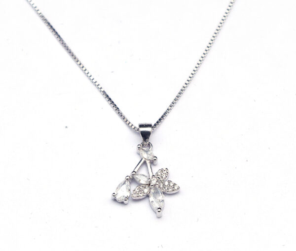 Elegant petal design silver necklace set for women with sparkling stones