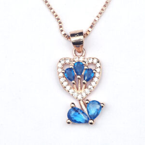Blue Blossom Heart Pendant Set 925 sterling silver necklace with blue stones and matching earrings