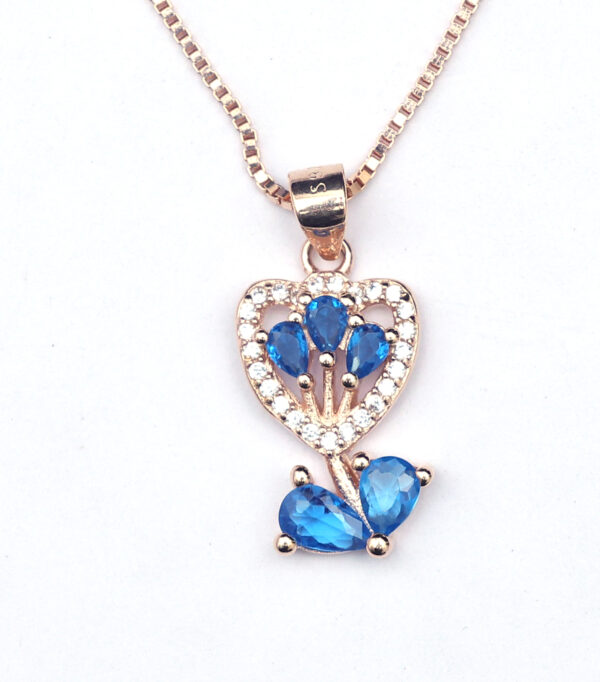 Blue Blossom Heart Pendant Set 925 sterling silver necklace with blue stones and matching earrings