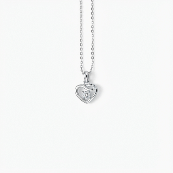 Close-up of Heart of Grace 925 Sterling Silver Heart Pendant featuring brilliant Cubic Zirconia stone