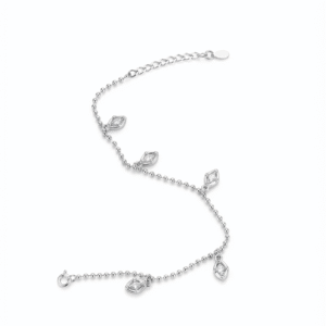 Madhisha 925 sterling silver marquise charm bead chain rakhi bracelet on white background
