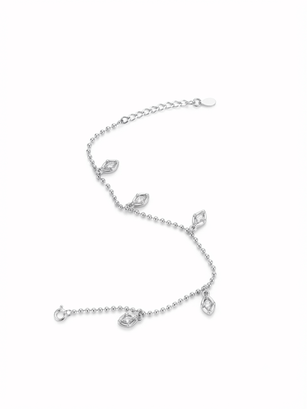 Madhisha 925 sterling silver marquise charm bead chain rakhi bracelet on white background