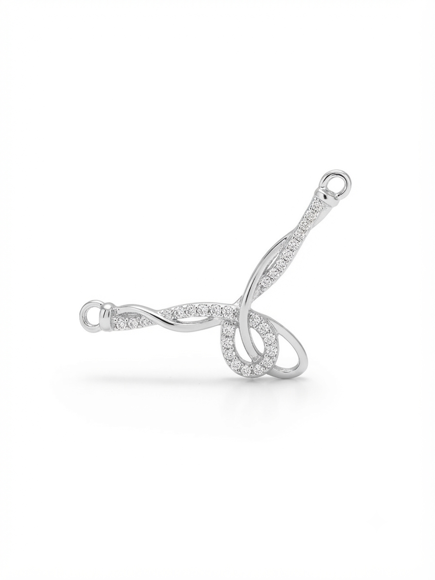 Madhisha 925 sterling silver twisted ribbon CZ pendant with side loops on white background