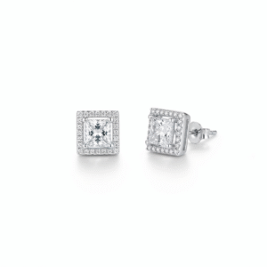 Madhisha Regal Square 925 sterling silver CZ stud earrings pair on white background