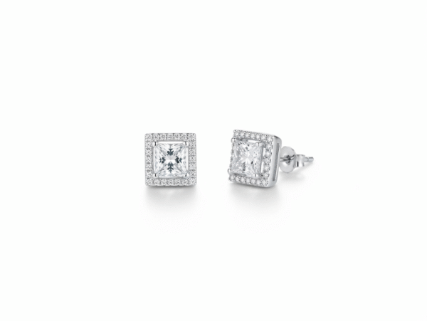 Madhisha Regal Square 925 sterling silver CZ stud earrings pair on white background
